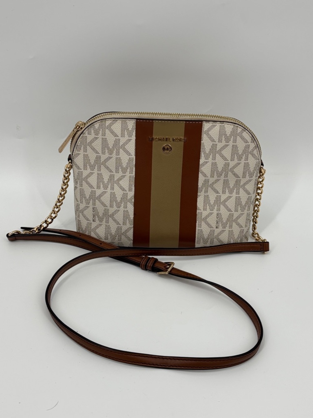 Michael Kors Vanilla and Cedar Signature Stripe Crossbody